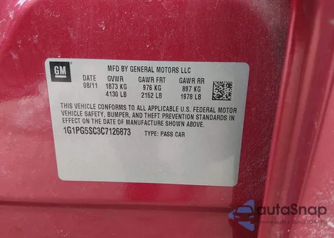 2012 Chevrolet Cruze 2Lt z USA, uszkodzony, nr VIN 1G1PG5SC3C7126873